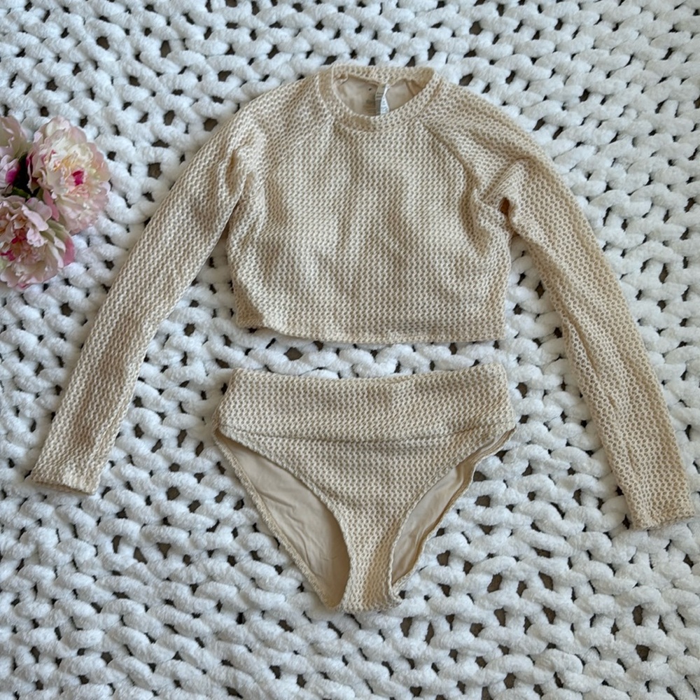 Rip Curl Crochet Knit Cream Swim Top and Bottom